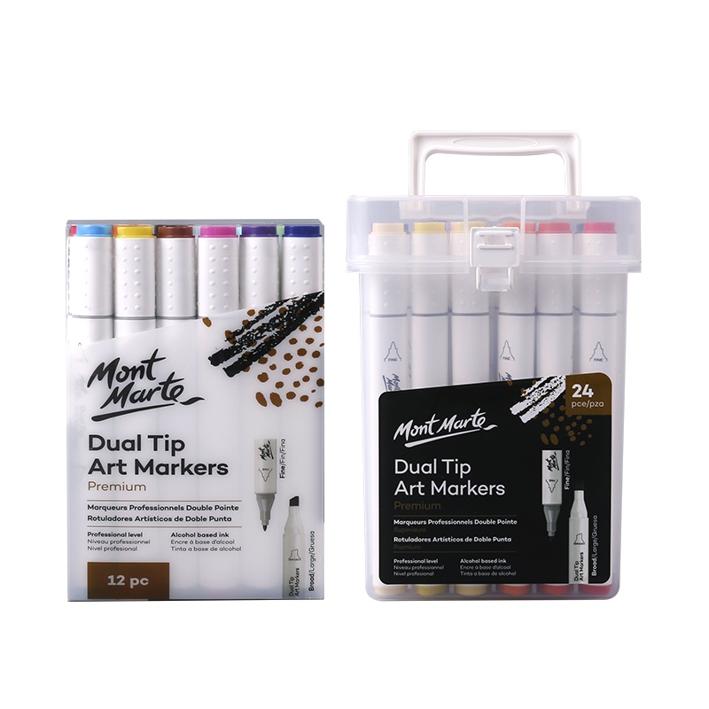 蒙玛特MontMarte 双头马克笔油性 手绘设计马克笔套装24色动漫学生用手绘酒精油性肤色初学者绘画笔彩笔