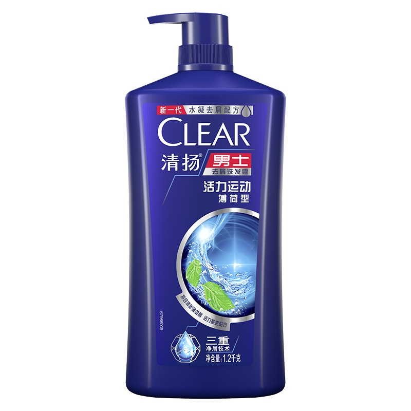 清扬(CLEAR)男士去屑洗发露 活力运动型蓝瓶1.2KG控油去屑清爽[联合利华]