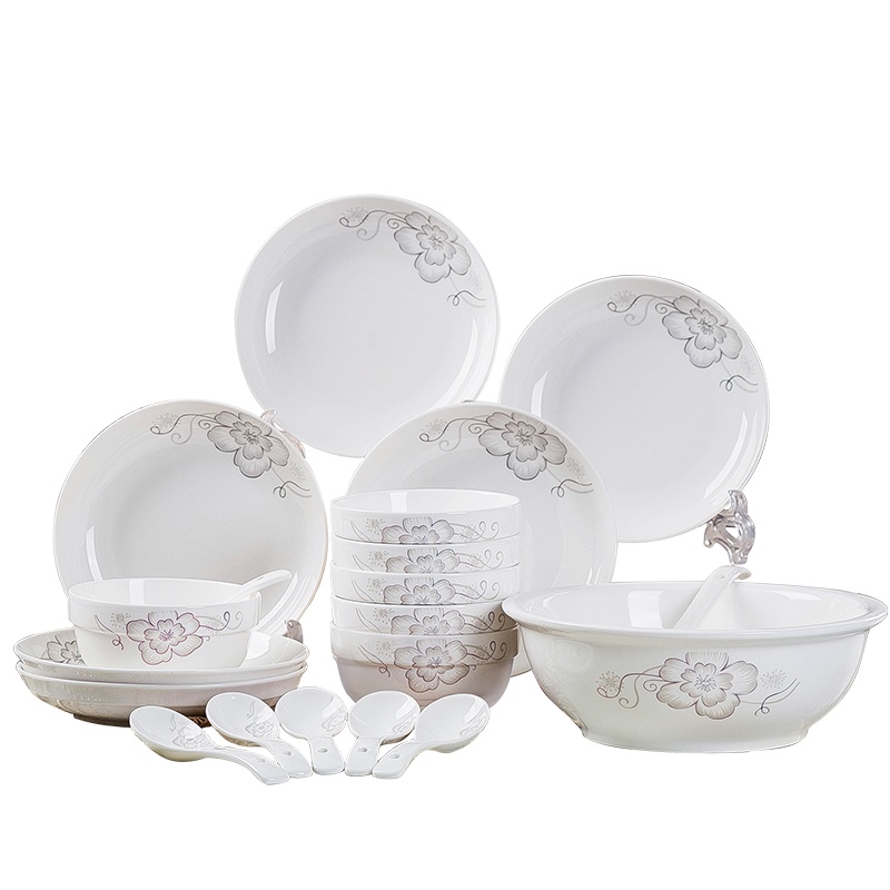 富昱景 碗碟套装 家用陶瓷餐具套装 景德镇 骨瓷碗盘中式碗筷送礼 56件