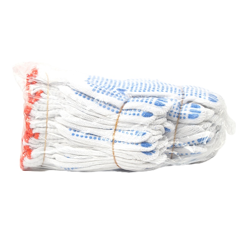 君御 7100D 劳保手套线蓝点线劳保棉线手套带胶防滑耐磨点塑加厚型劳工(一双装)