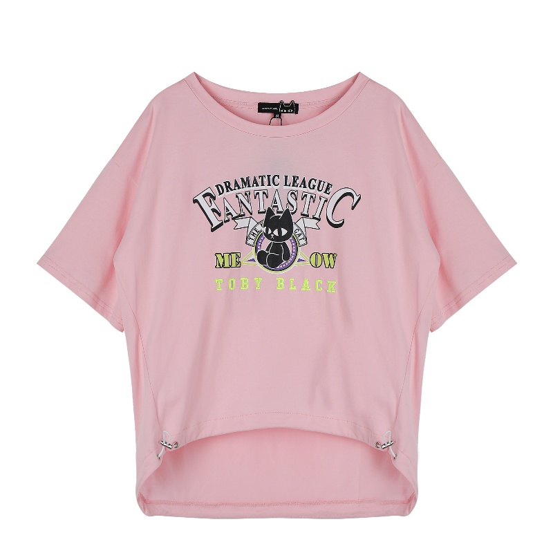 a02商场同款时尚金属链卡通印花抽绳收腰T恤女D1U2D0381KT