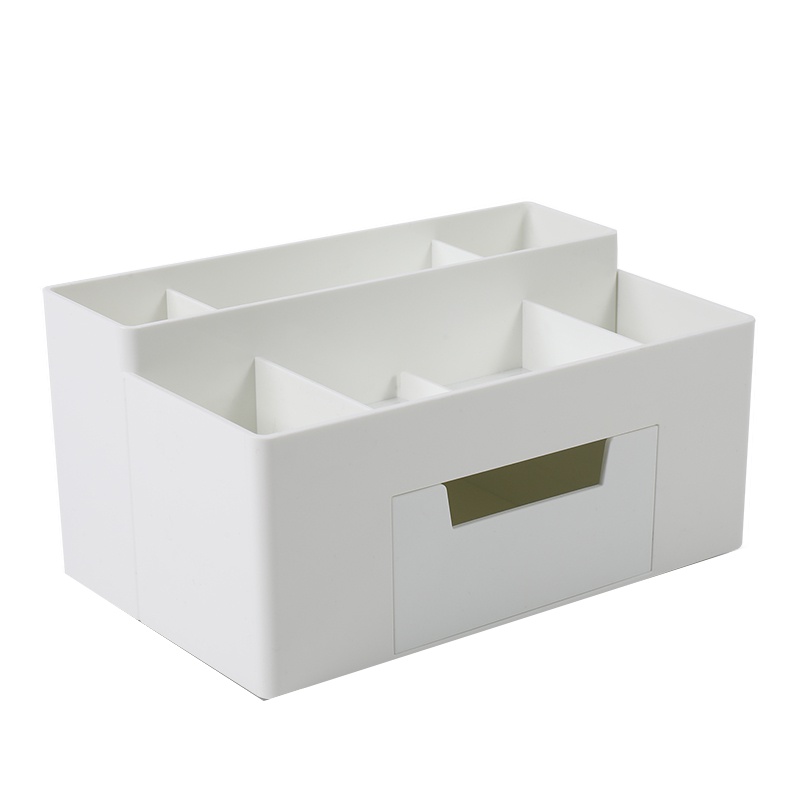 得力 8914 桌面化妆品收纳盒客厅多格遥控器杂物储物盒带抽屉整理盒