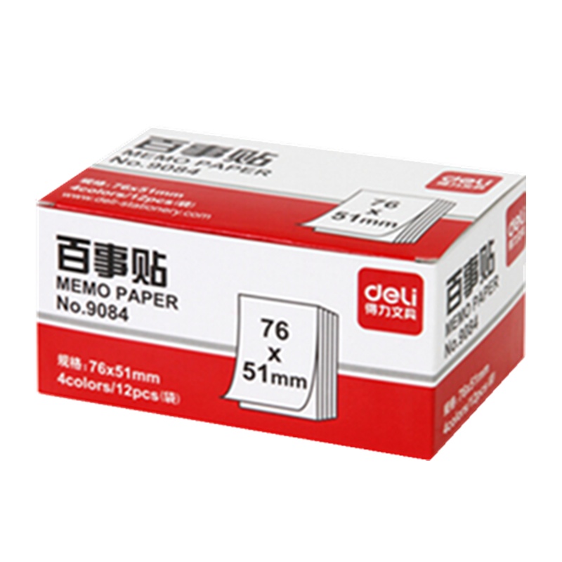得力(deli)12本1200张荧光彩色便利贴 76*51mm便条纸N次贴记事贴9084