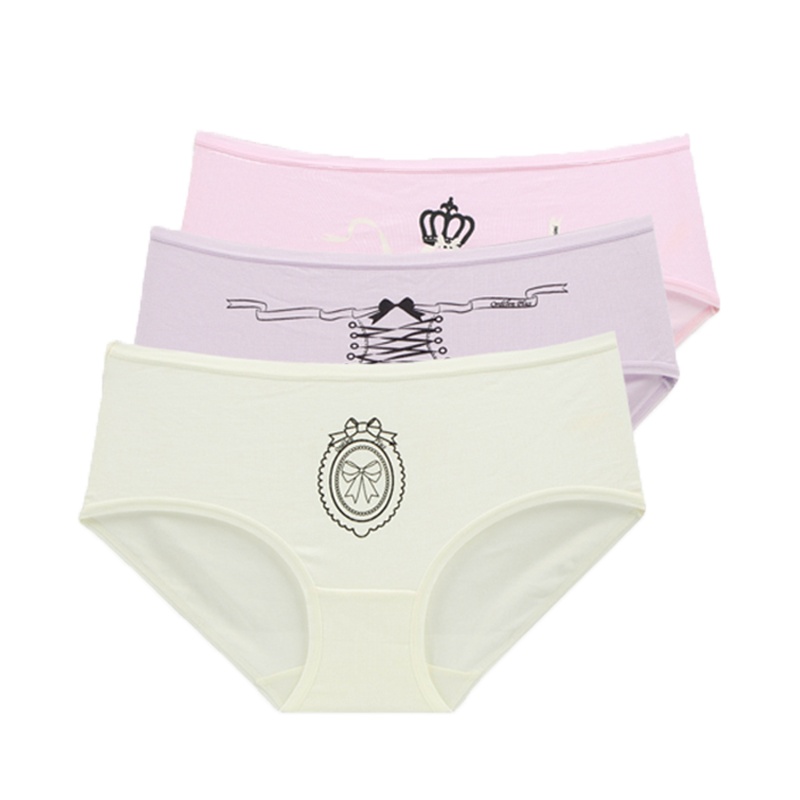 欧迪芬 3条装女士中腰三角裤舒适透气棉质印花提臀内裤