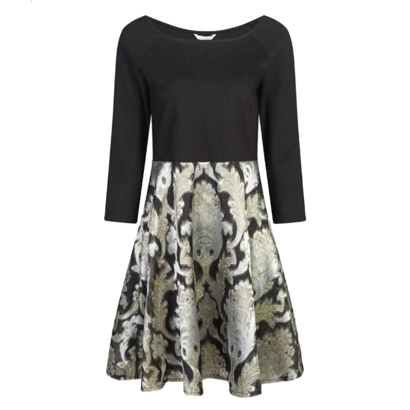 【福利款】拉夏贝尔 拉贝缇秋装款连衣裙时尚休闲显瘦提花高腰拼接圆领连衣裙60005020