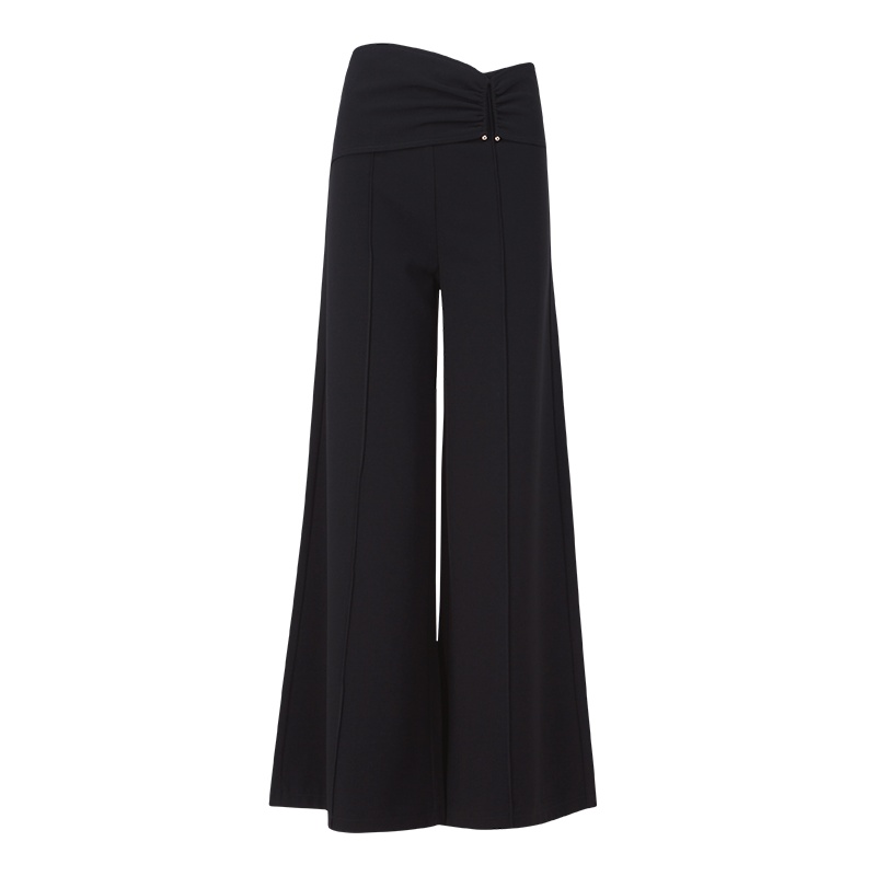 晚白2021春季新品百搭通勤纯色高腰拉链阔腿裤休闲裤长裤甩裤女