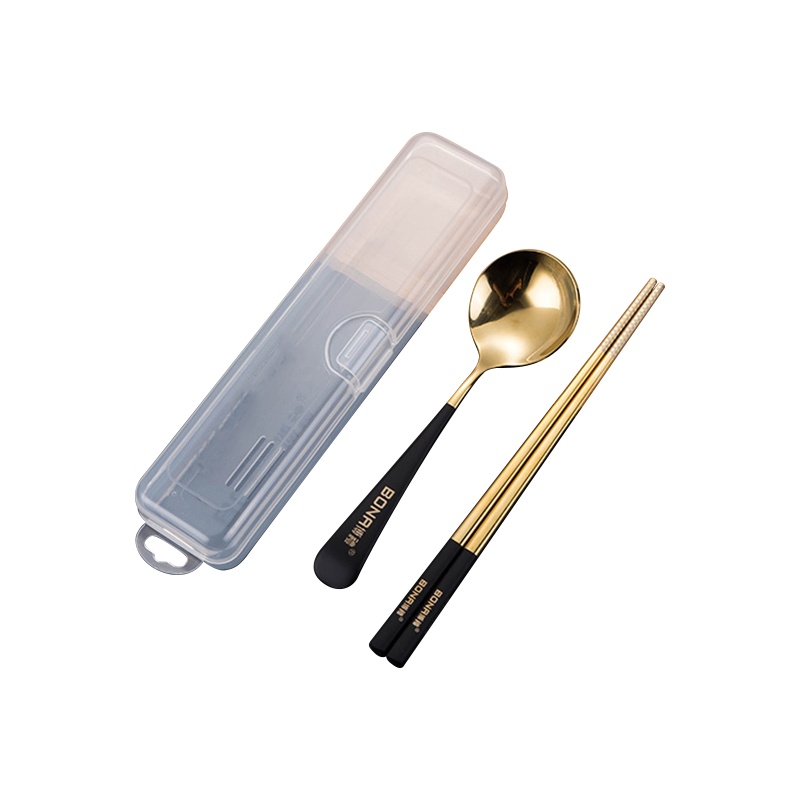 是尚 筷子勺子套装 10套装 PP-BX-05 旅行套装透明盒二件套(黑金)
