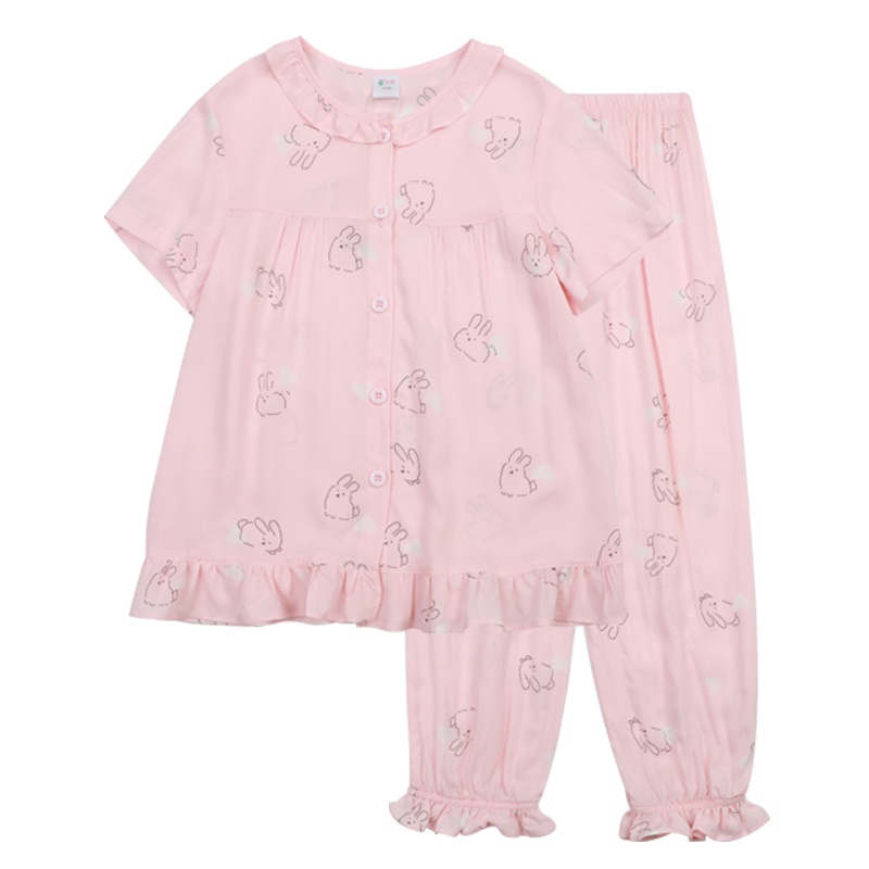 红豆女童夏装家居服套装2020新款儿童宝宝短袖简约舒适家居服套装H0J3118