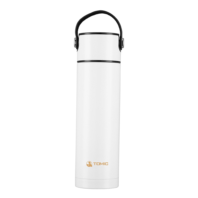 特美刻不锈钢双层保温杯便携提拎大容量水杯子情侣学生茶杯 白色1JBS2001 480ml