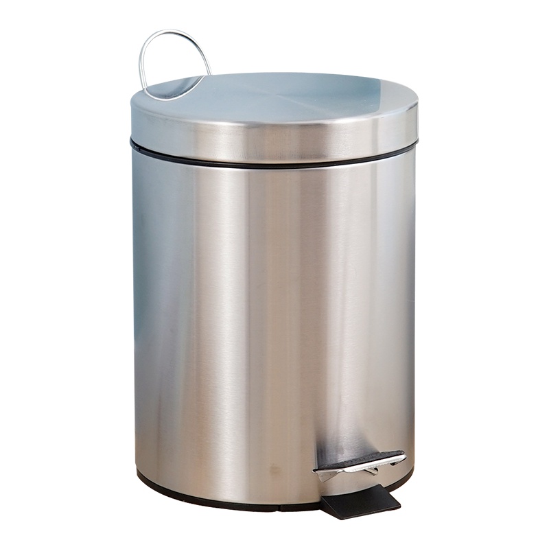 欧润哲 垃圾桶 5升缓降静音不锈钢圆形脚踏款 家用创意拉丝翻盖收纳桶酒店办公室清洁筒