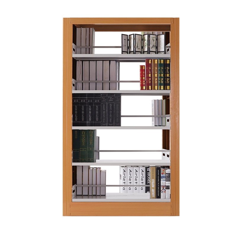 富路达单面图书馆书架档案架钢制图书架书店展示架转印木纹色5层