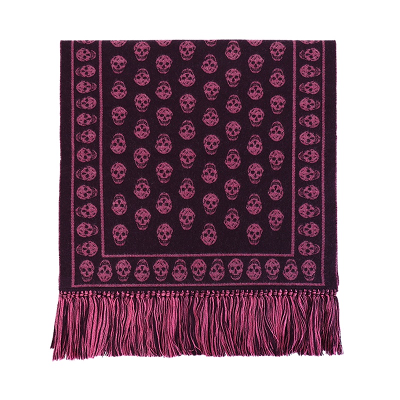 ALEXANDER MCQUEEN 亚历山大·麦昆 女士黑色红色纯羊毛流苏围巾红色 358929 3707Q 6072