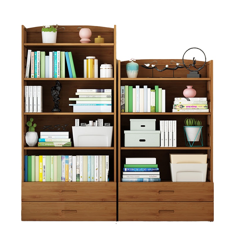 楠竹书架落地置物架学生儿童简约现代实木收纳简易复古书柜经济型灏吉象