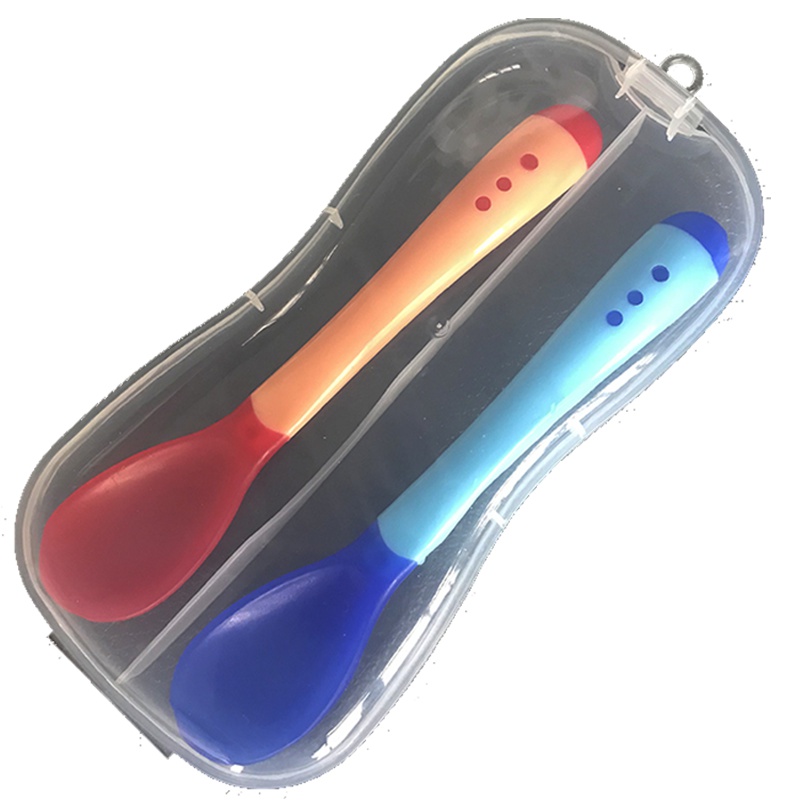 便携盒子2个装婴儿感温勺子变色软头喂水吃饭防烫辅食勺子