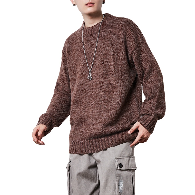 唐狮秋冬新款半高领毛衣男花纱港风宽松潮流毛线衫慵懒风线衣