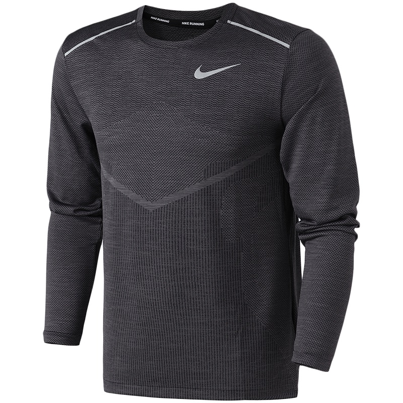 NIKE耐克男装长袖T恤针织圆领舒适跑步休闲运动服AJ7628 L AJ7628-010黑+闪电灰+反光银