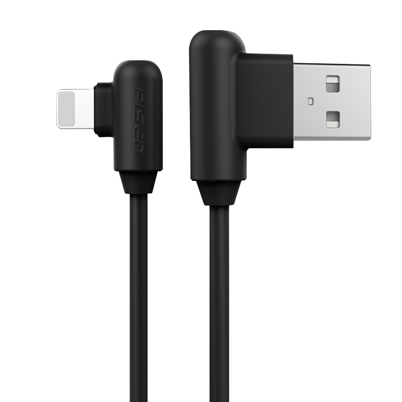 品胜苹果数据线弯头充电线1.5米 适用iPhone12/11pro/Xs Max/8/7手机iPad air游戏专用黑