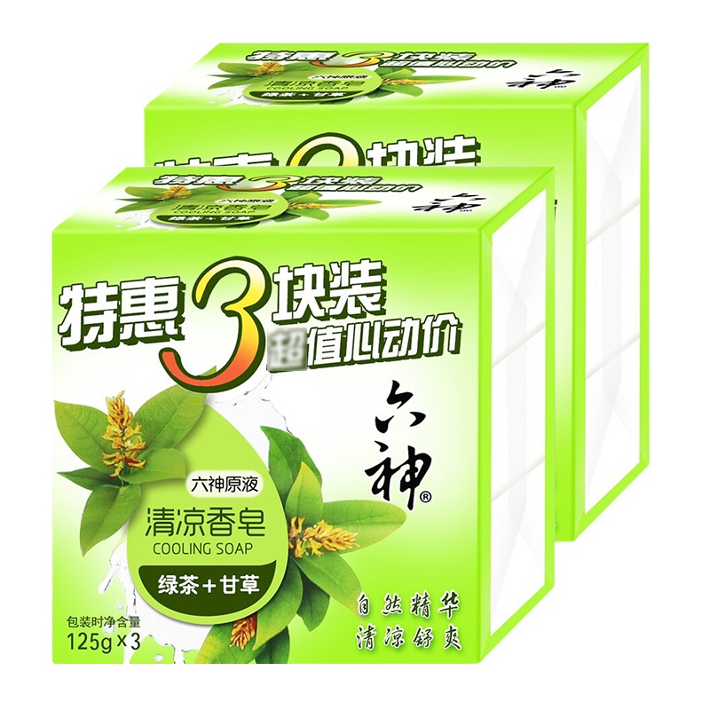 六神清凉香皂特惠6块装(绿茶+甘草)