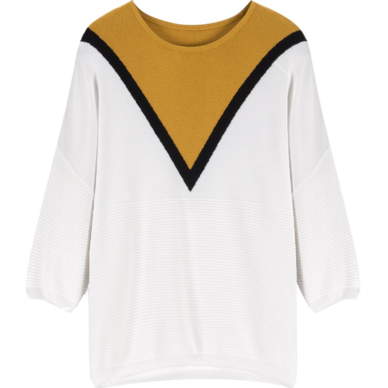 2019爱居兔春季女装撞色拼接长袖针织衫