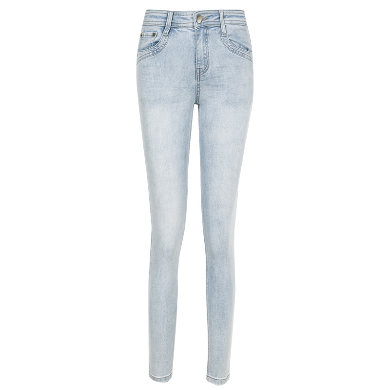 晚白2021春季新品时尚百搭修身显瘦高腰减龄小脚裤牛仔裤长裤女