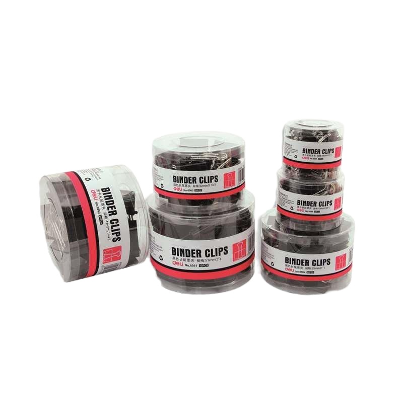 得力 Deli 8563 3#黑色长尾夹(32mm,1_1/4'',24只/筒装)(包装数量 24只)