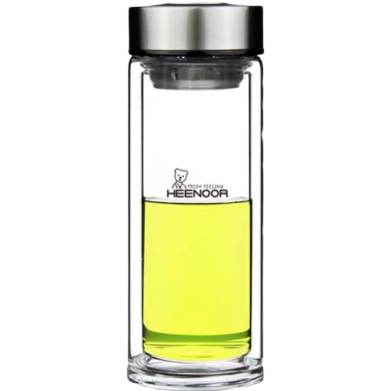 皇牧(HNEMUR)玻璃杯双层男士便携水杯大容量加厚办公泡茶杯XN-9301 265ml
