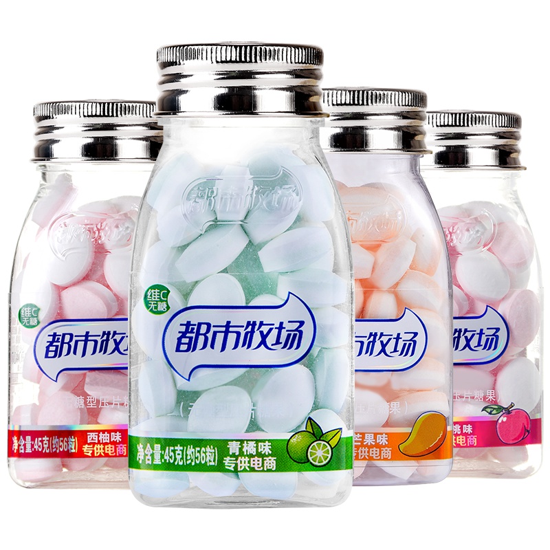 都市牧场爽口含片无糖薄荷糖口气清新糖柠檬糖果小零食口香糖4瓶