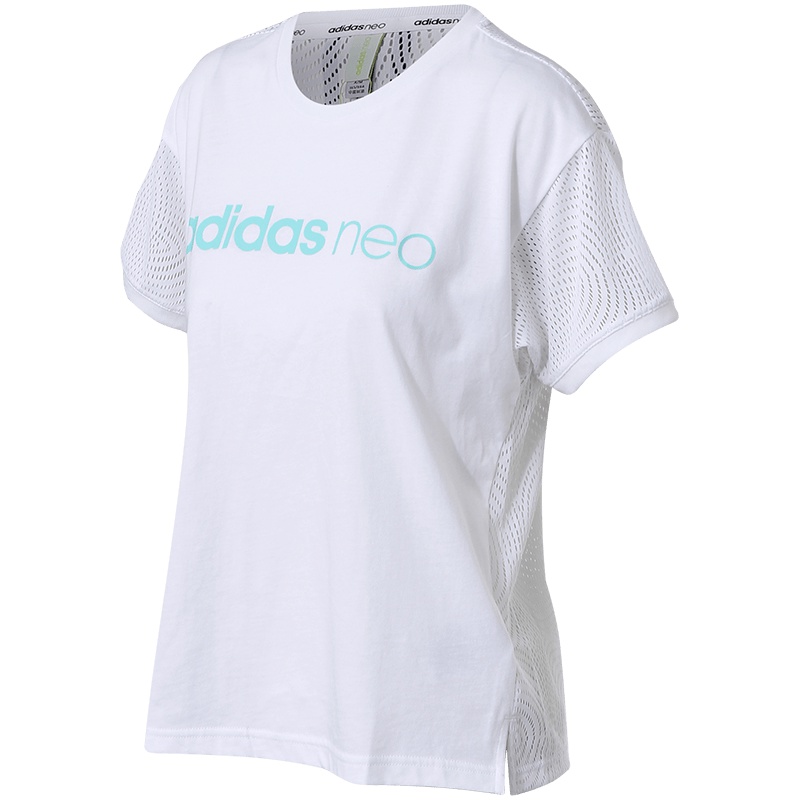 【自营】adidas阿迪达斯NEO女子短袖T恤透气运动休闲短袖BQ7031 L BQ7031白+能量浅水蓝