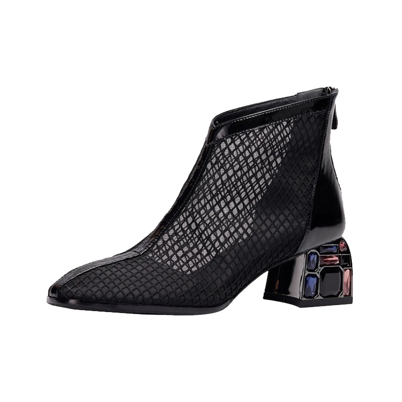 格瑞迪欧 2020夏季女士凉靴粗跟百搭水钻网纱短靴女镂空透气网靴高跟凉鞋女133-9