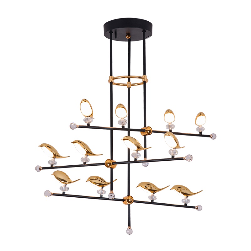 冠雅 吊灯北欧现代设计师吊灯客餐厅卧室别墅创意喜鹊树枝家用灯轻奢吊灯 法国金12头