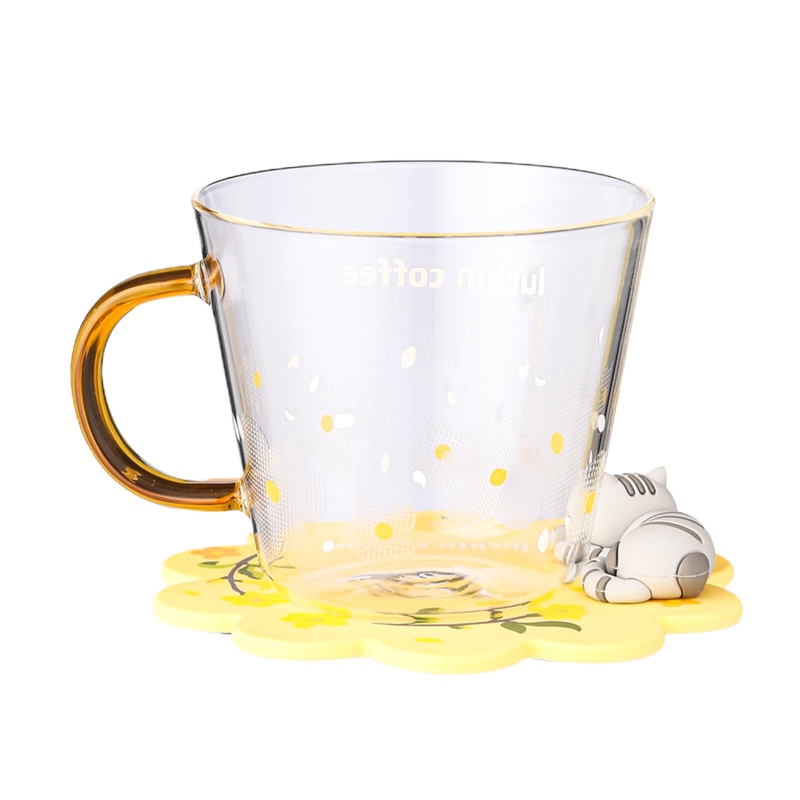 瑞幸咖啡(luckin coffee)花喵冷变玻璃杯女可爱便携高颜值水杯办公室茶杯