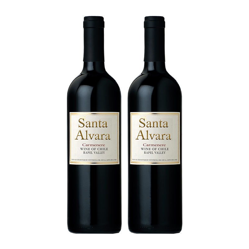 智利原瓶进口桑塔奥拉卡门乐红葡萄酒 Santa Alvara Carmenere 双支装750ml*2