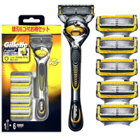 吉列(GILLETTE) 锋隐5致护 5+1层刀片 手动剃须刀刮胡刀 1个刀架+6个刀头 黄色