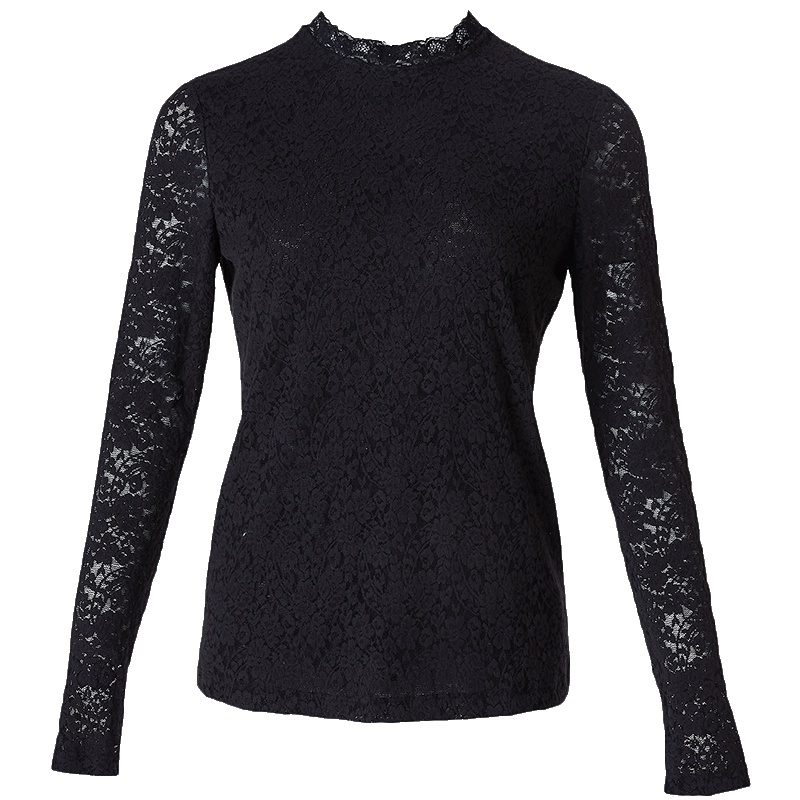 LIEDOW蕾朵2019春季新款气质修身针织衫长袖镂空蕾丝套头衫女上衣