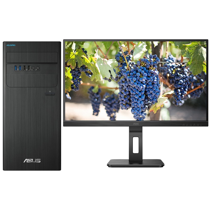 华硕D640MB-I7 9700/8G/无盘/集显/DOS 商用主机16G内存硬盘1T+256G SSD+2台AOC显示器