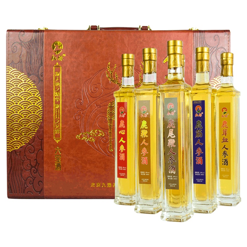 六宝酒礼盒养生鹿酒1560ml(260ml*6)共6瓶礼盒装权禄含有鹿鞭鹿心鹿筋鹿尾等鹿产品传统工艺配制33