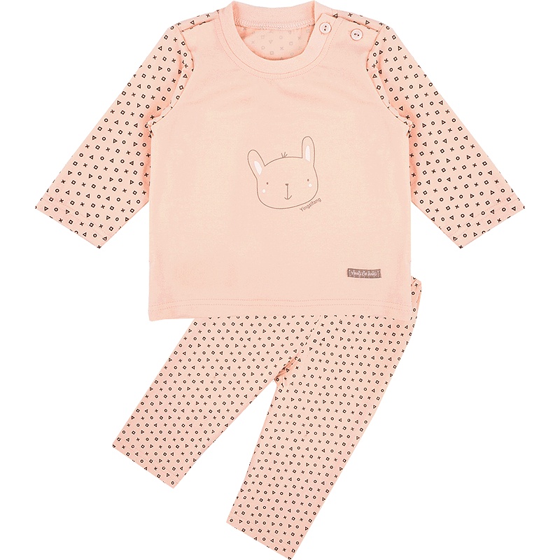 婴姿坊春季粉色春季系列肩开扣休闲圆领女童内衣两件套