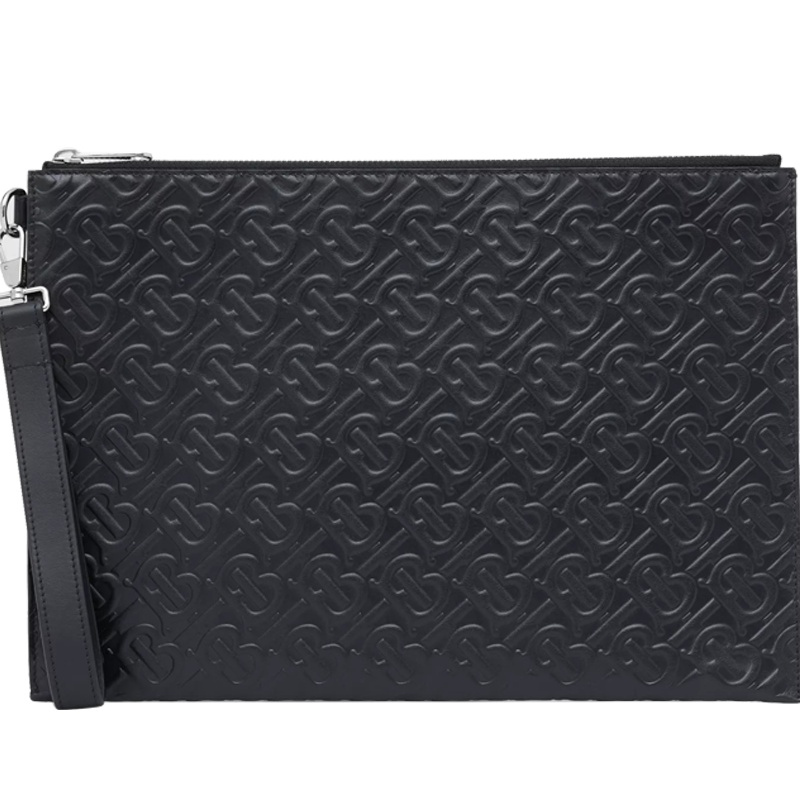 预订 BURBERRY 博柏利 大号专属标识皮革拉链收纳袋 手拿包8030400