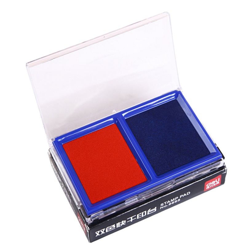 得力9865 双色快干印台 印泥 红+蓝色 财务办公 一盒两色