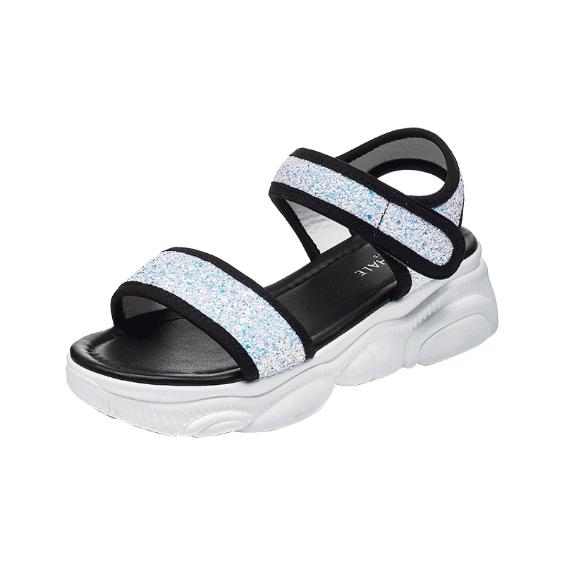 马克华菲女士凉鞋2019年新款夏季韩版百搭松糕魔术贴沙滩凉鞋露趾女鞋