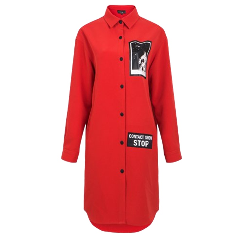 【福利款】拉夏贝尔宽松贴布中长款衬衫外套