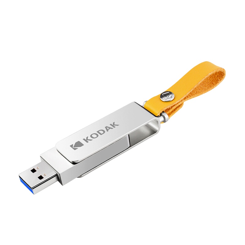 柯达(Kodak)U盘64G USB3.0 金属K133 读速120MB/s 学生商务办公优盘 时尚皮绳 旋转设计