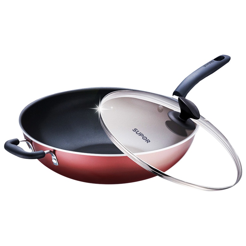苏泊尔(SUPOR) 炫彩不粘易洁大号不粘炒菜锅具少油烟炒锅炒勺 不生锈玻璃盖 电磁炉燃气通用 34cm NC34F4