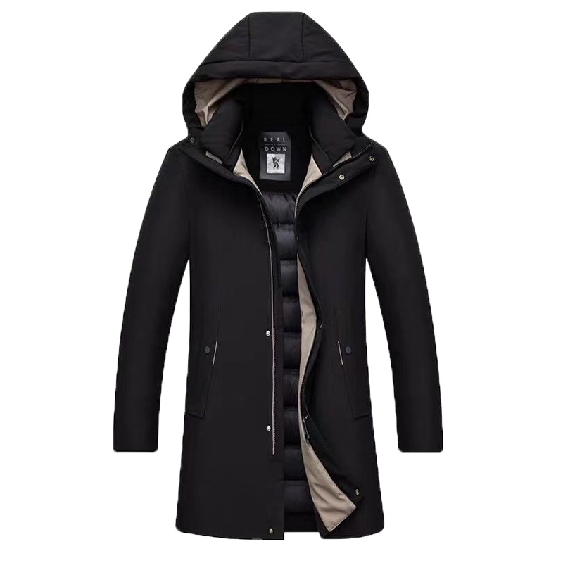 花花公子（PLAYBOYICON） 羽绒服男中长款秋冬休闲中青年撞色连帽羽绒服外套