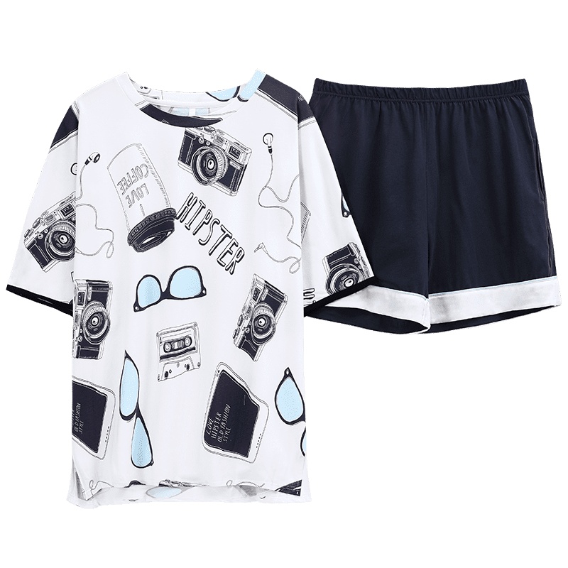 纯棉针织印花短袖女套装