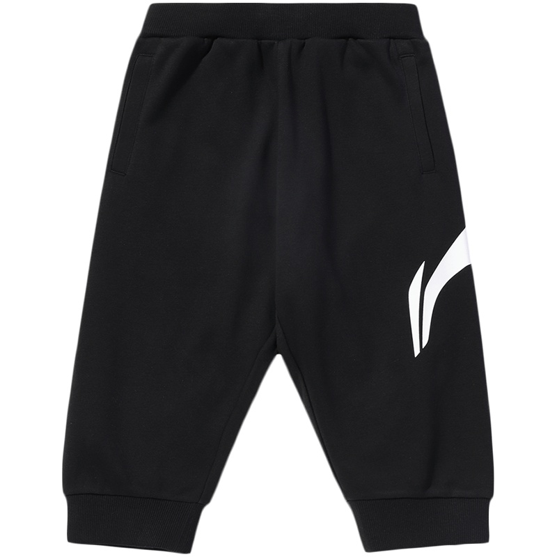 李宁童装七分卫裤男大童小童大logo休闲针织修身印花舒适运动裤