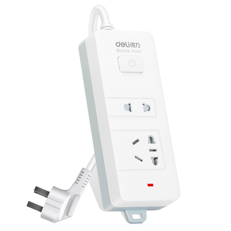 得力(deli)18276-02新国标2孔位1组合孔+1双孔 2米防触电 总控开关插座/插排/插线板/接线板/拖线板白色