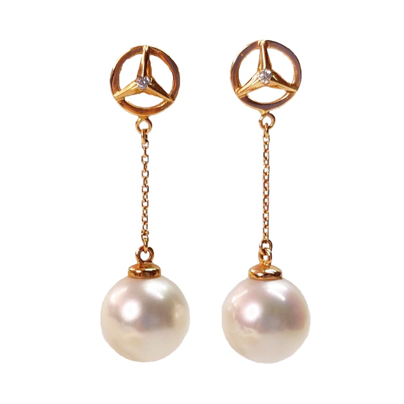 缘源珠宝 天然淡水珍珠耳饰 颗粒饱满正圆 晕彩白里透粉 9-9.5mm女款 附送证书