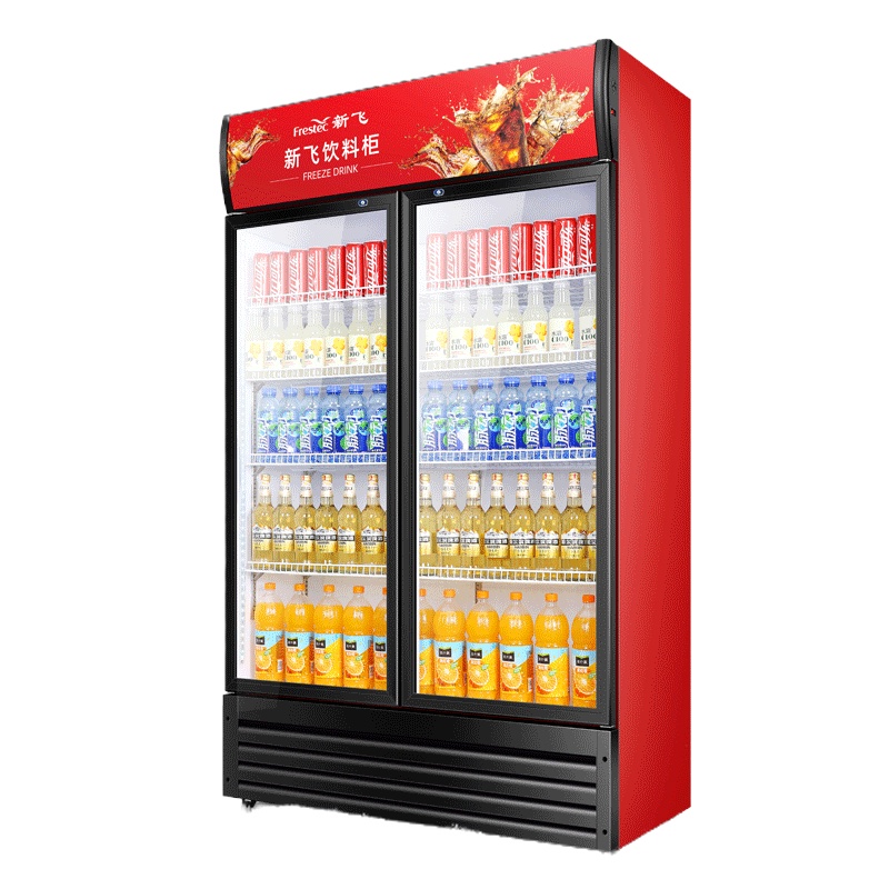 新飞(Frestec)冷藏展示柜商用大容积立式双门陈列柜冷柜保鲜柜玻璃门冰箱超市便利店饮料柜 直冷双门680L 黑红色