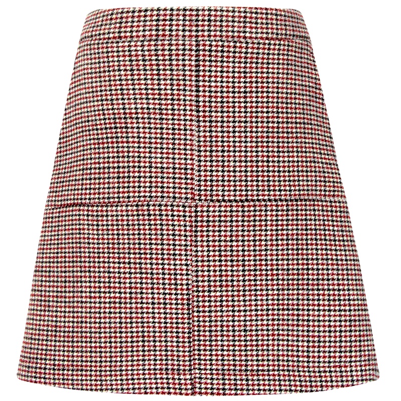 伊芙丽裙子秋冬奶茶裙气质千鸟格羊毛冬裙A字裙毛呢短裙半身裙女